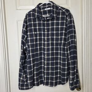 Sonoma Men's Navy Blue and White Plaid Shirt, Size XLG, Flannel